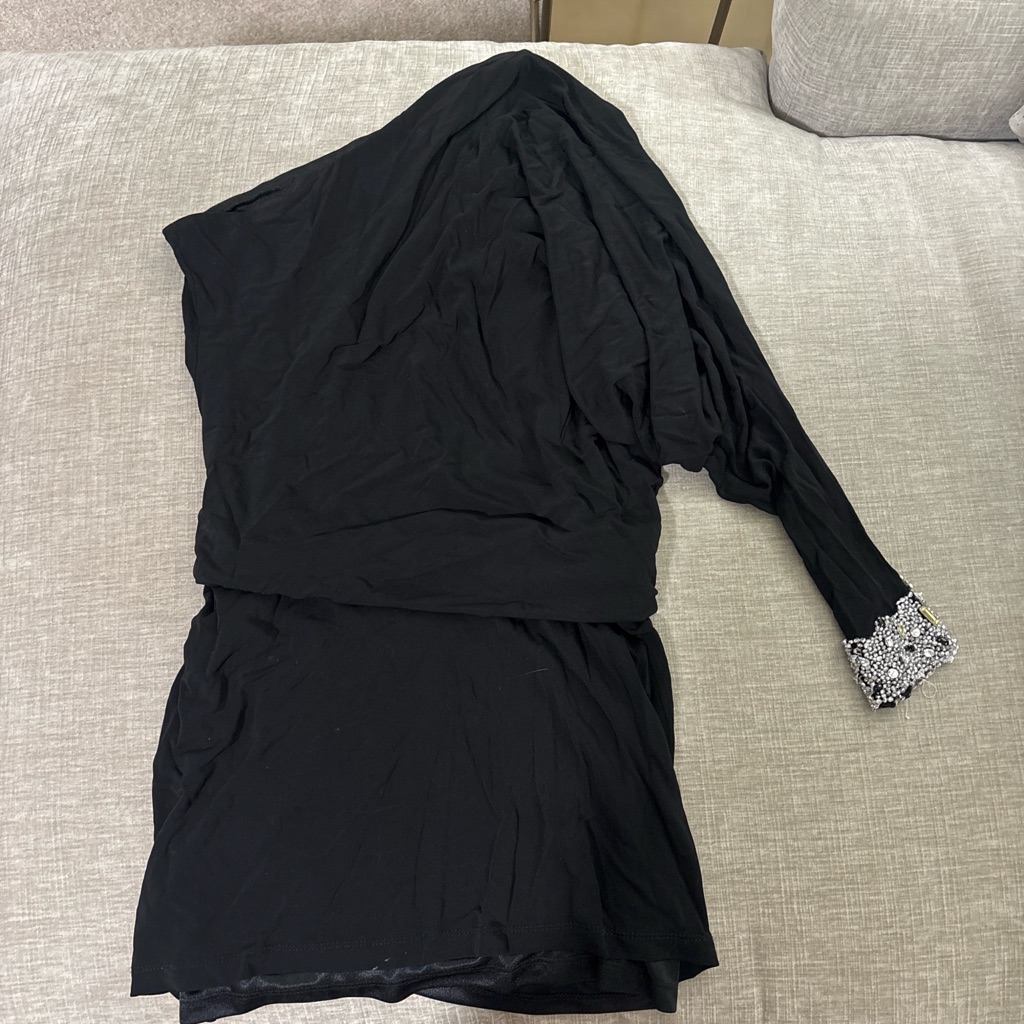 David Meister Black One-Shoulder Dress With Silver Cuff